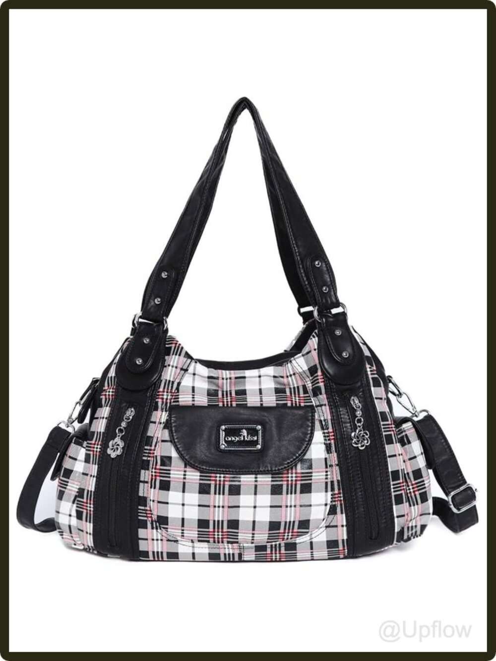Women's Washed PU Leather Hobo Shoulder Bag Mutipocket Satchel Tote Crossbody